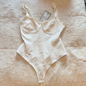 H&M White Textured Bodysuit